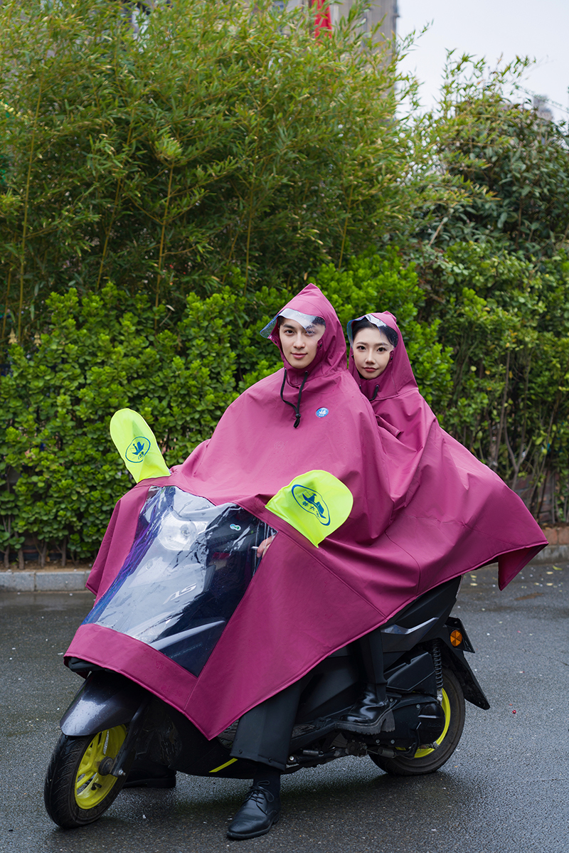0.40mm棗紅色針織布雙人摩托車雨披