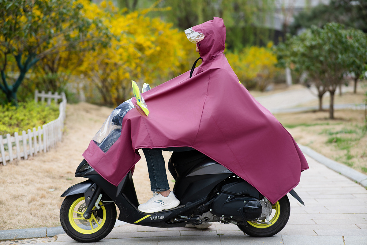 0.40mm棗紅色針織布單人摩托車雨披
